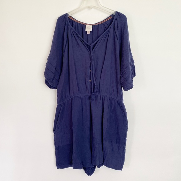 Knox Rose Womens Romper One Piece Size XXL Navy Blue Tassel V Neck Pockets - Picture 2 of 6